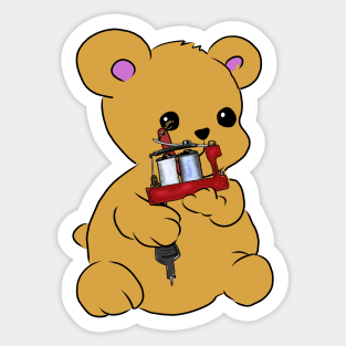 Kawaii Teddy Bear with a bulldog Tattoo machine Sticker